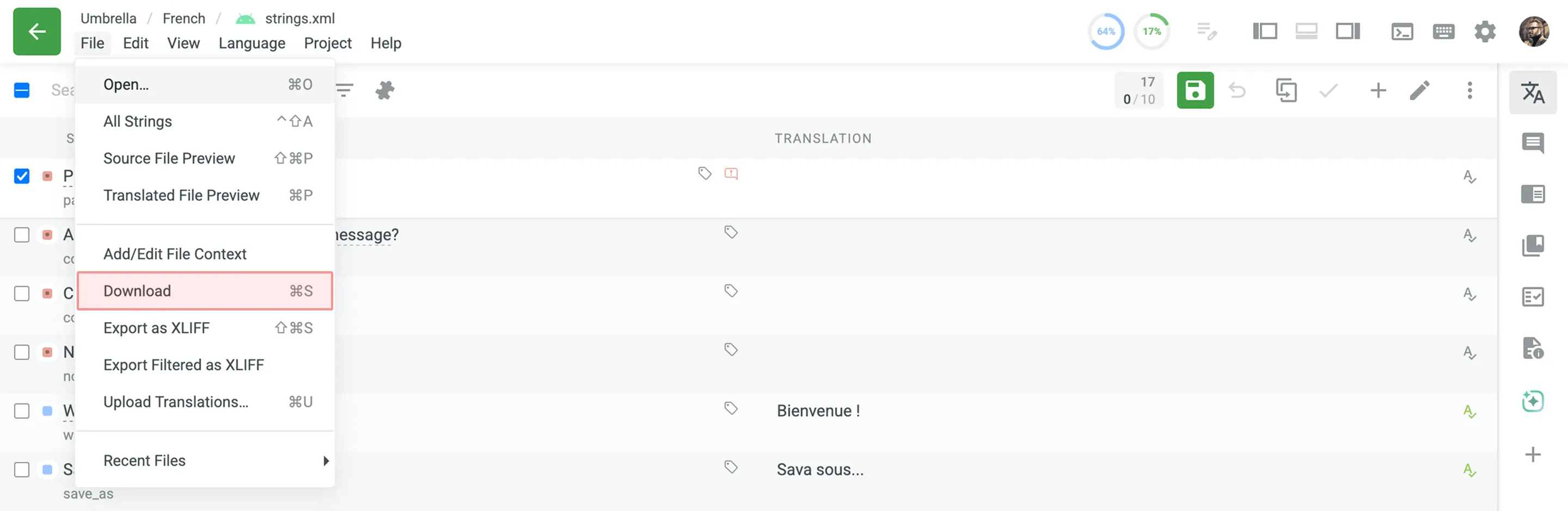 Download File Translations in Editor